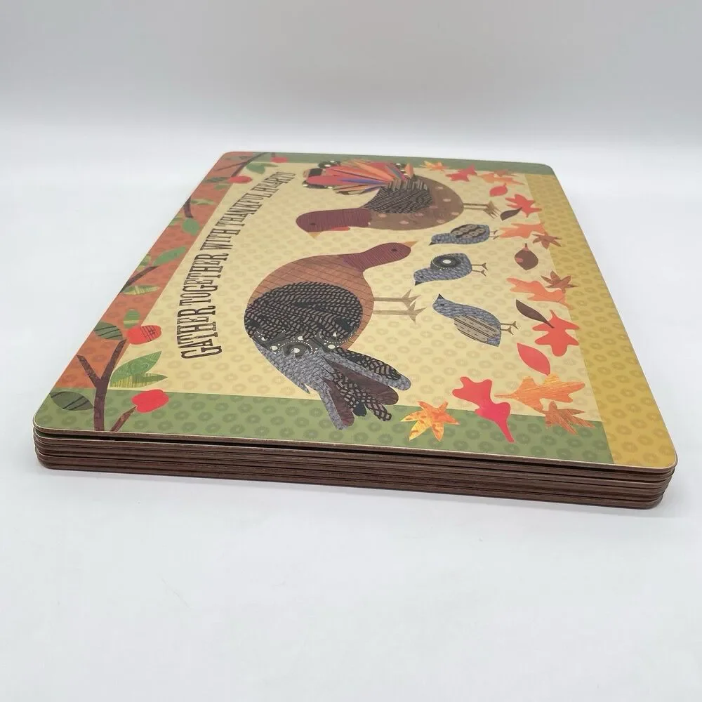 Pottery Barn Kids Turkey Placemats Set of 6 15.5x11.5 Thanksgiving Cork Back